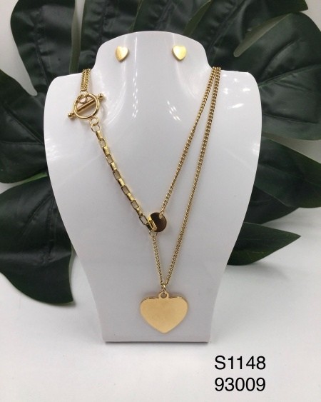 S1148 Conjunto de Collar con Doble Corazón