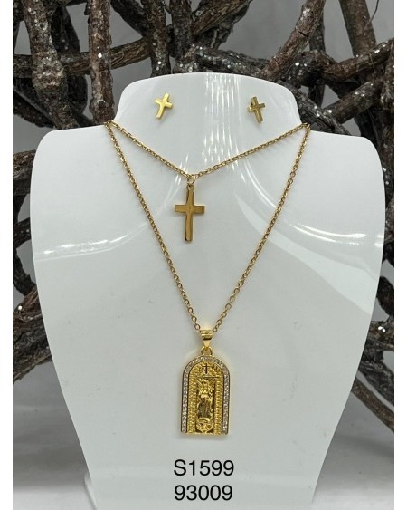 S1599 Conjunto Religioso de Collar con Cruz y Virgen María