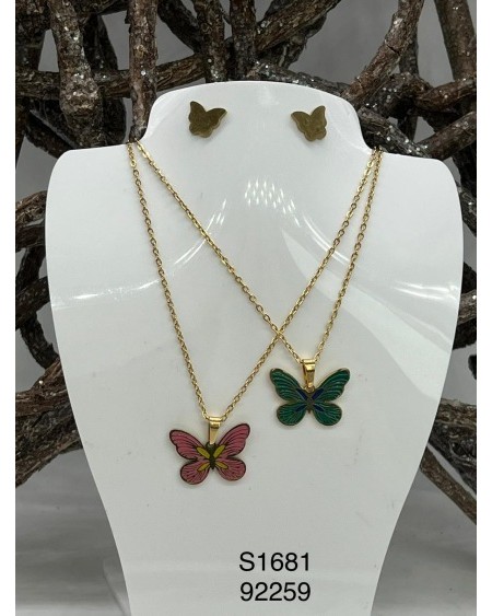 S1681: Collar y Aretes de Mariposas Doradas – Delicadeza y Colorido