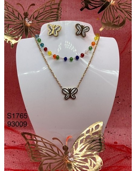 S1765: Set de Collar con Mariposas Arcoíris – Colorido y Sofisticado