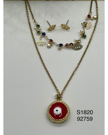 S1820: 🔴 Collar con Ojo Rojo y Charms | Joyería Simbólica y Sofisticada